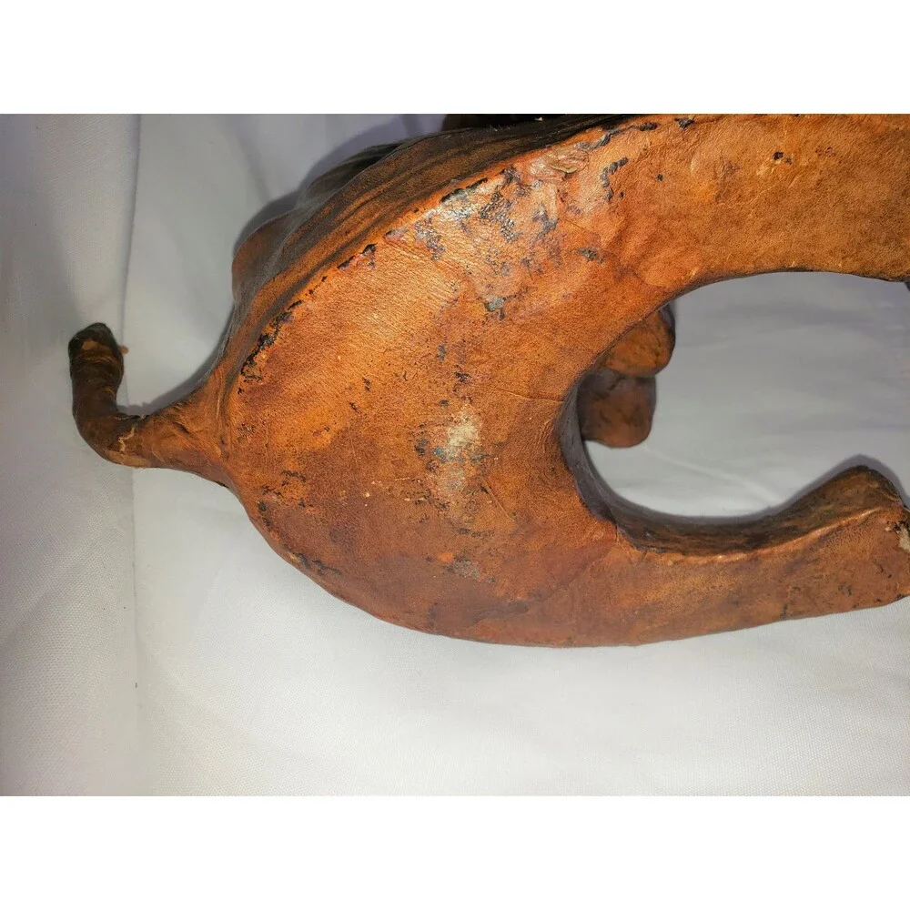 Vintage Leather Wrapped Elephant with Glass Eyes 16
